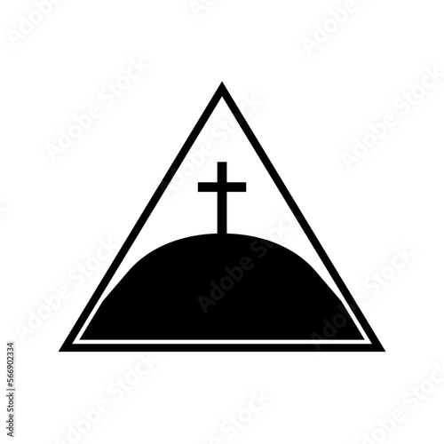 christian cross in hill symbol vector illustration. Calvary Crosses, hill and mountain with holy christian cross logo, church of Catholic in nature landscape .