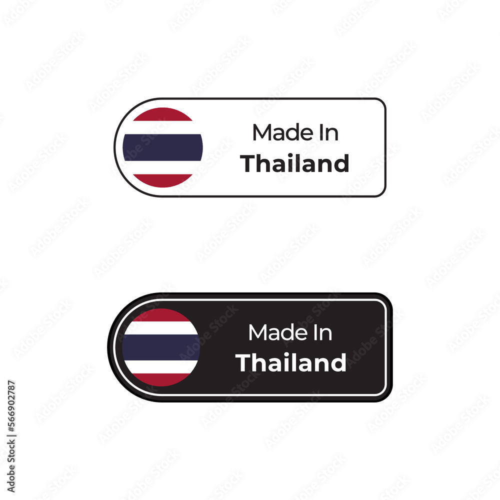 Made in Thailand labels design set with flag and text in two different styles Made in Thailand labels design set with flag and text in two different styles