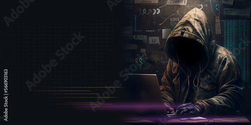 Fotografia Hacker, hacker hacks network, hacker on a dark background
