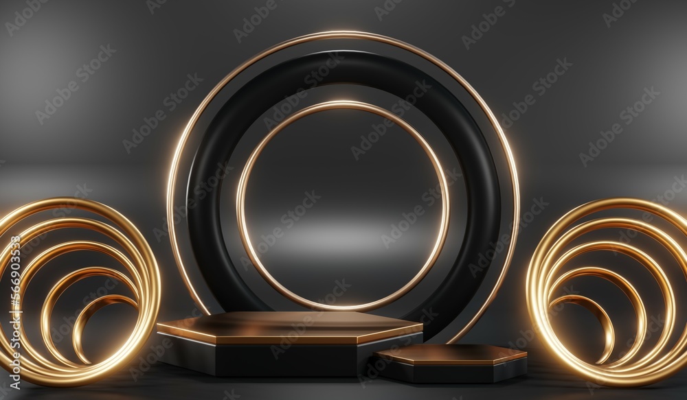 3D rendering of black and gold mockup background for black friday product on mockup 3D rendering of black and gold mockup background for black friday product on mockup