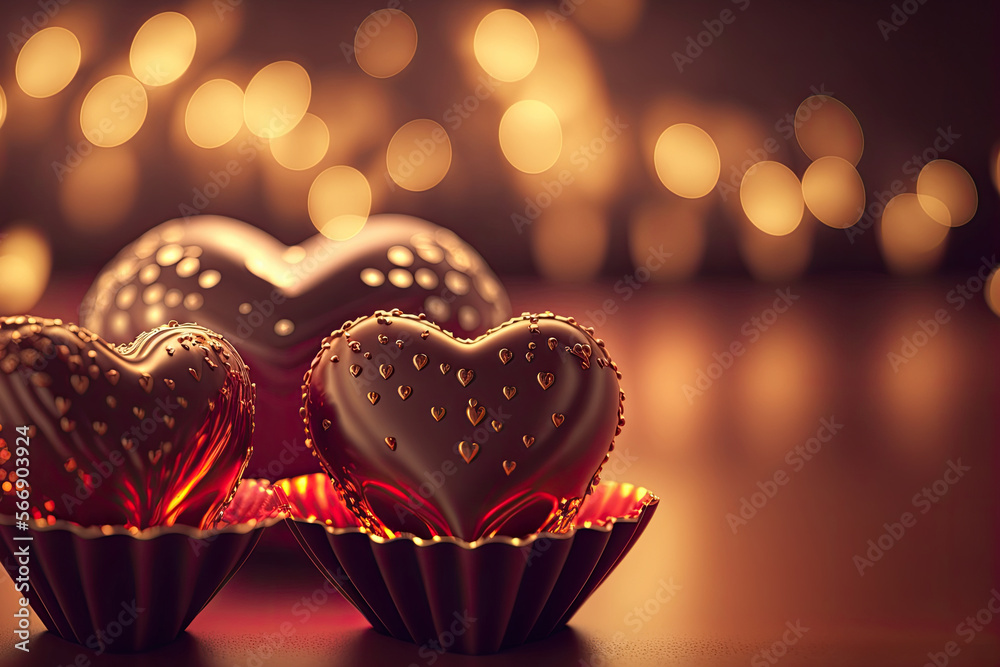 Fototapeta premium valentine day with chocolate heart blur shiny background. generative ai
