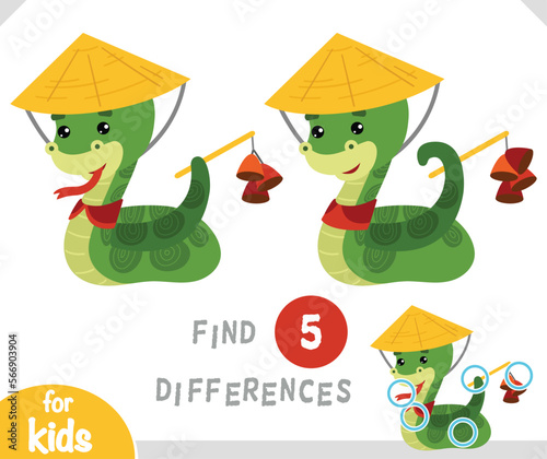 Find differences educational game, Chinese new year character snake