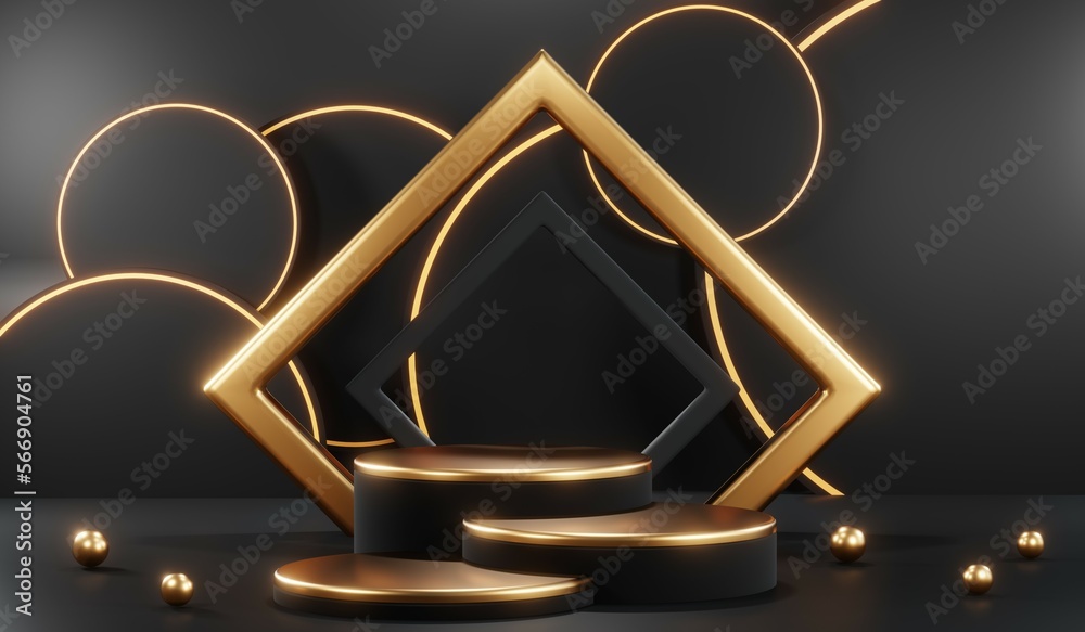 3D rendering of black and gold mockup background for black friday product on mockup 3D rendering of black and gold mockup background for black friday product on mockup