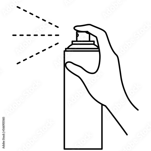 手　スプレー缶　噴霧　白黒　背景透明