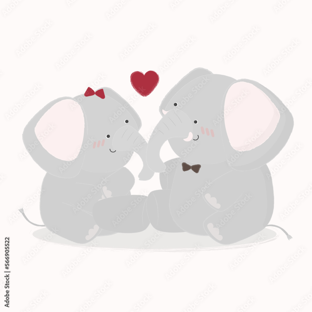 Obraz premium vector illustration design with cute cartoon elephant couple