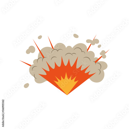 Explosion vector illustration. Cartoon drawing of bomb blast, fire, cloud of smoke after burst on white background. War, armament concept