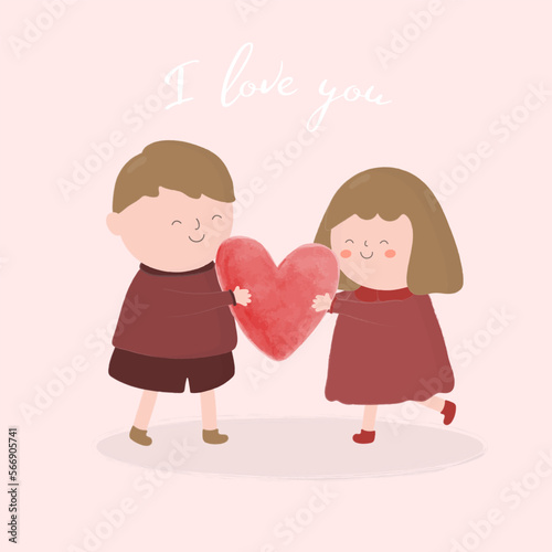 Cartoon cute romantic happy young couple in love vector illustration