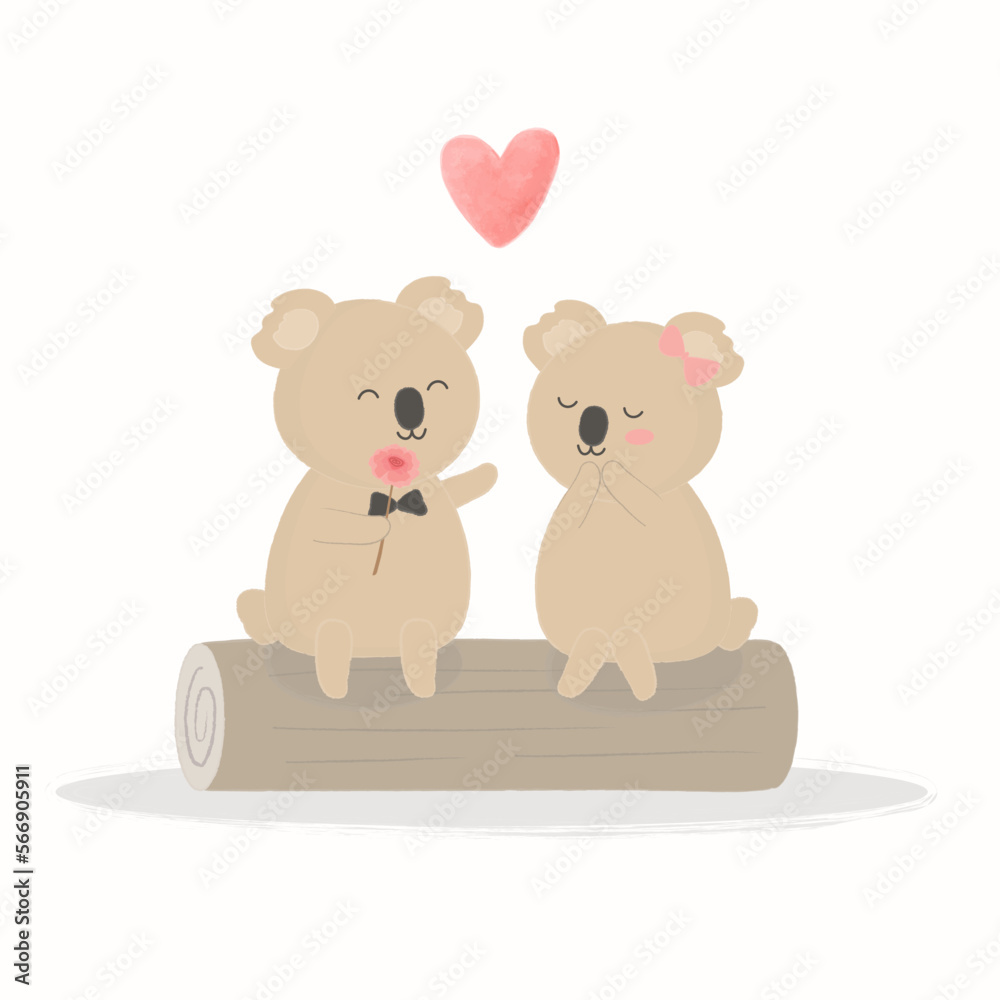 Lovely koala couple on trim cute cartoon animal in love Lovely koala couple on trim cute cartoon animal in love