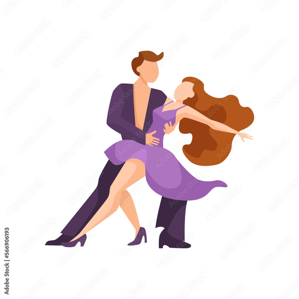 Man and woman dancing bachata or salsa illustration. Couple of male and  female Latino or merengue dancers in purple costumes at party or club on  white background. Performance, music concept Stock Vector |
