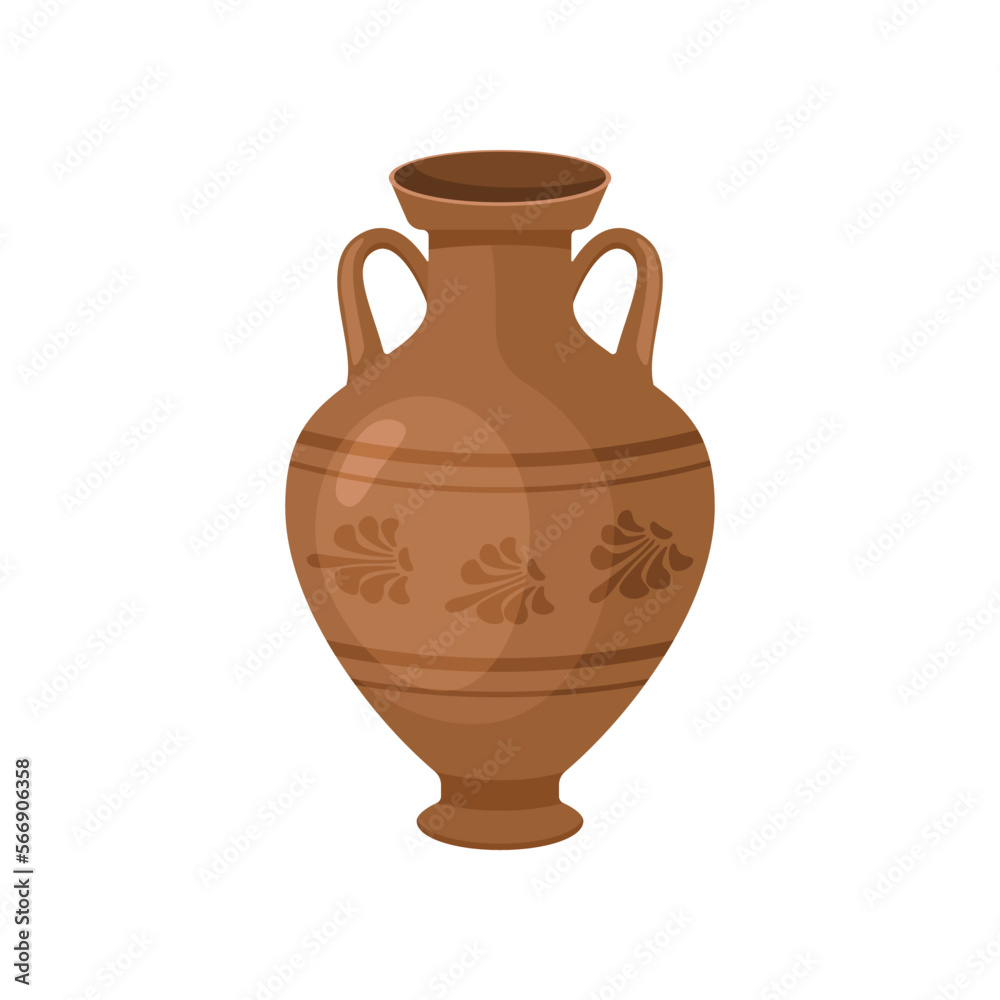 Old vase with pattern vector illustration. Cartoon drawing of antique ceramic or clay jug or pot isolated on white background. Pottery, damage, history, archeology concept