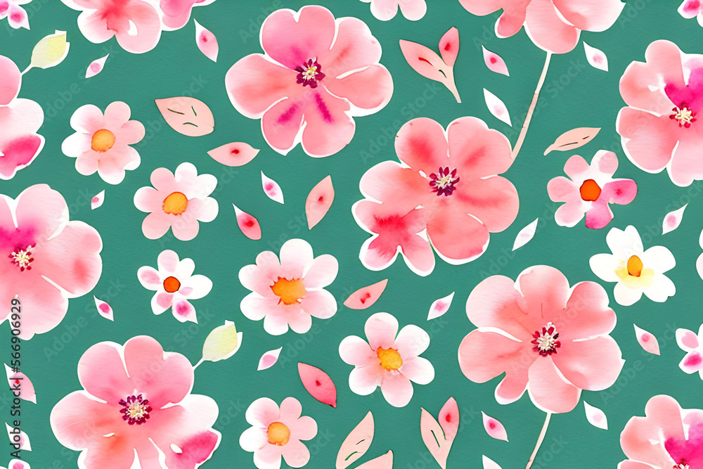 seamless pattern with pink flowers generative AI