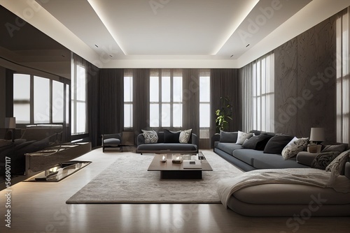 Large luxury modern elegant interiors Living room mockup. Modern style of furniture decoration. Generative AI illustration. © Interior Stock Photo