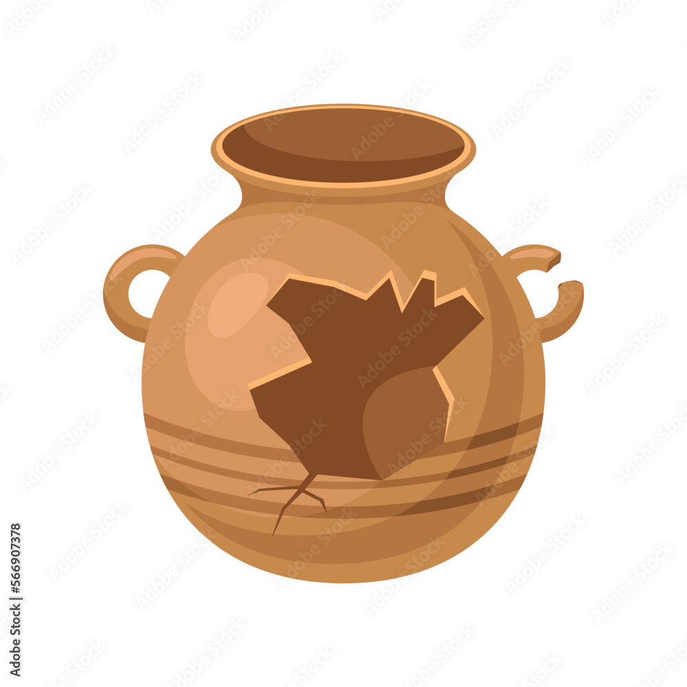 Old broken cracked brown vase vector illustration. Cartoon drawing of antique ceramic or clay jug or pot isolated on white background. Pottery, damage, history, archeology concept