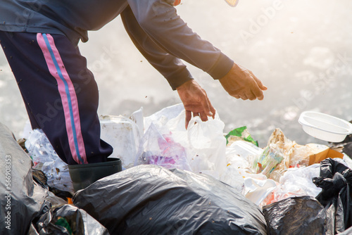 Garbage collector. waste plastic bottles and other types of plastic waste at the Thilafushi waste disposal site. photo