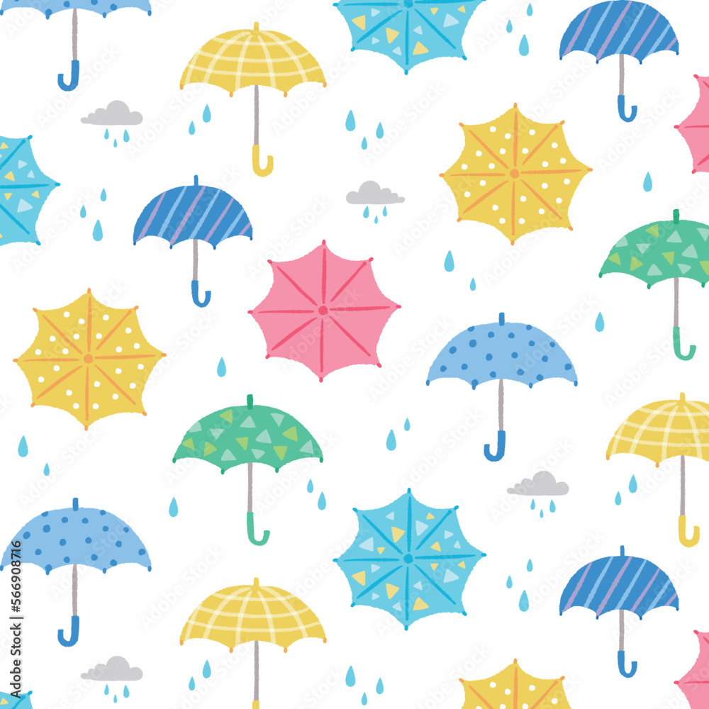 梅雨　雨と傘のイラストの模様