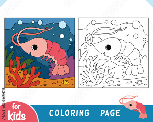 Coloring book for kids, Cute shrimp and undersea background