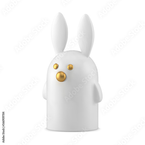 Easter white rabbit statuette ceramic minimalist figure for holiday celebration 3d icon vector