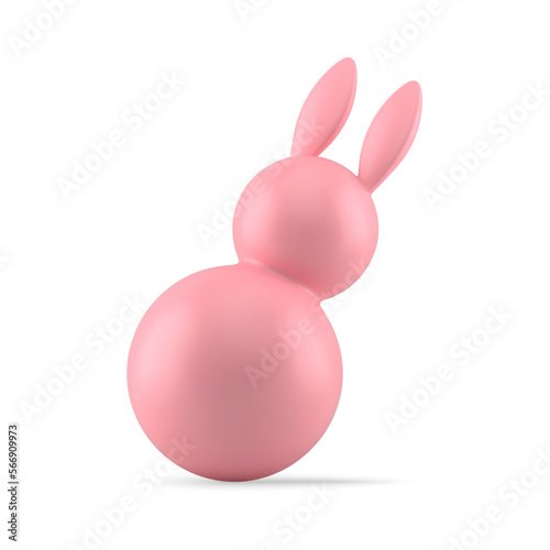Easter bunny pink dynamic tumbling sway round minimalist bauble with long ears 3d icon vector