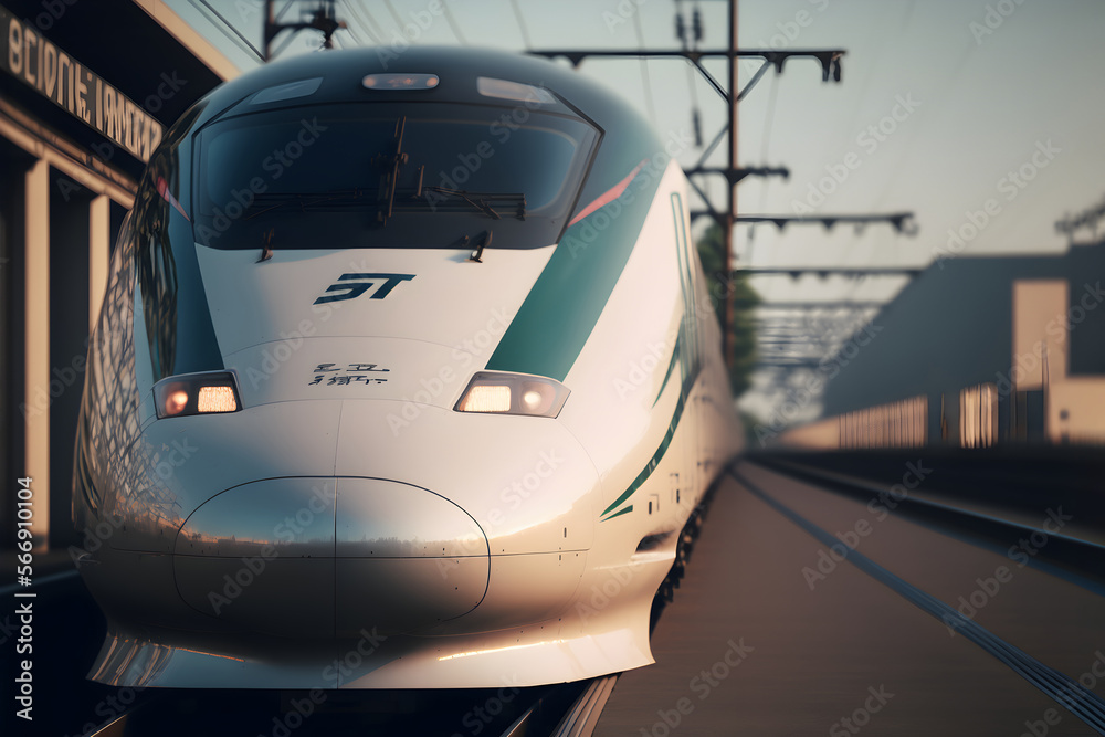 Bullet train or  Shinkansen standing at station on railway track, japanese high speed train on railway track ready for handover again, Shinkansen waiting for passengers at railway station, generative 