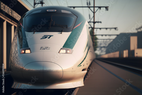 Bullet train or Shinkansen standing at station on railway track, japanese high speed train on railway track ready for handover again, Shinkansen waiting for passengers at railway station, generative 
