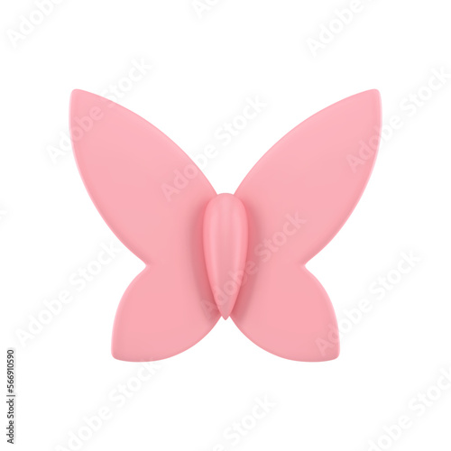 Elegant pink butterfly glossy ornamental winged insect Easter holiday element 3d icon vector