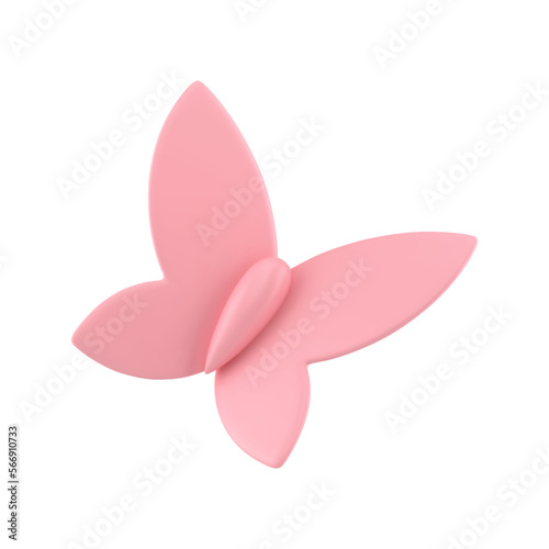 Fotografiet Pink elegant glossy butterfly with ornamental wings Easter decorative element 3d