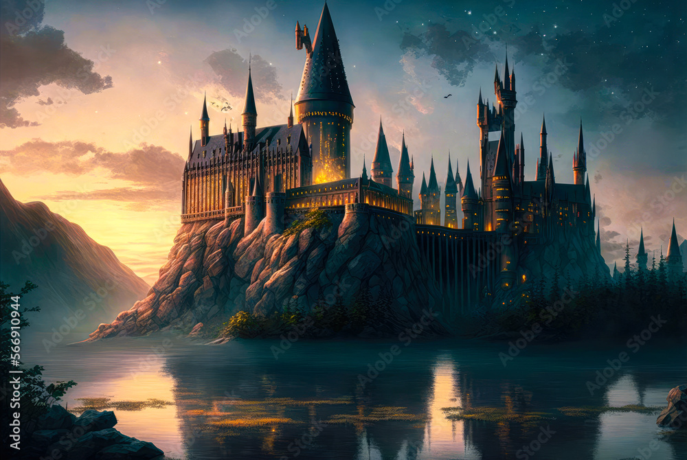 Hogwarts Castle - Generative AI - obrazy, fototapety, plakaty 