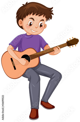 A boy playing acoustic guitar