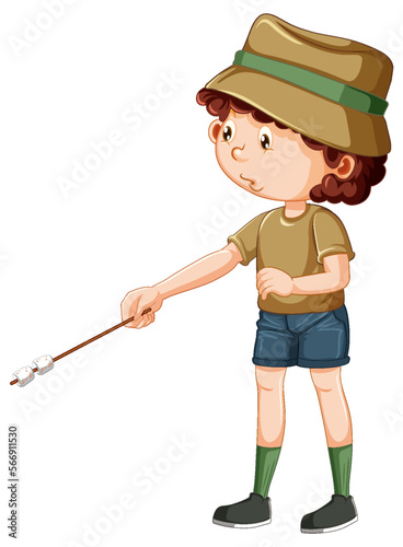 Camping boy roasting marshmallow