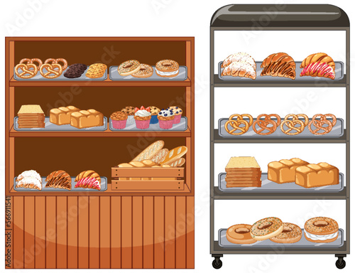 Bakery showcase with pastry products