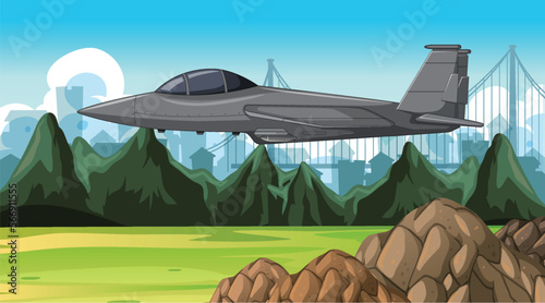 Military aircraft with outdoor scene background