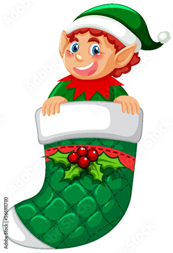 Elf in Christmas sock cartoon character