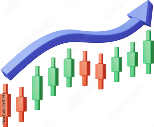 3D Growth Stock Diagram with Arrow