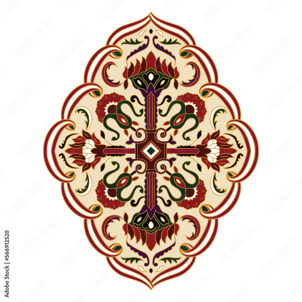 rich floral ornament mandala colorful carpet pattern motif textile cloth illustration 
