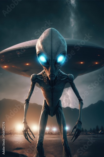 alien in space with ufo made with generative ai