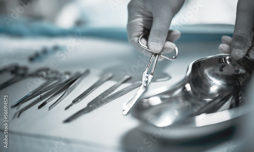 Принти на полотні Healthcare, surgeon and medical instruments for surgery in a ER or operating room in the hospital