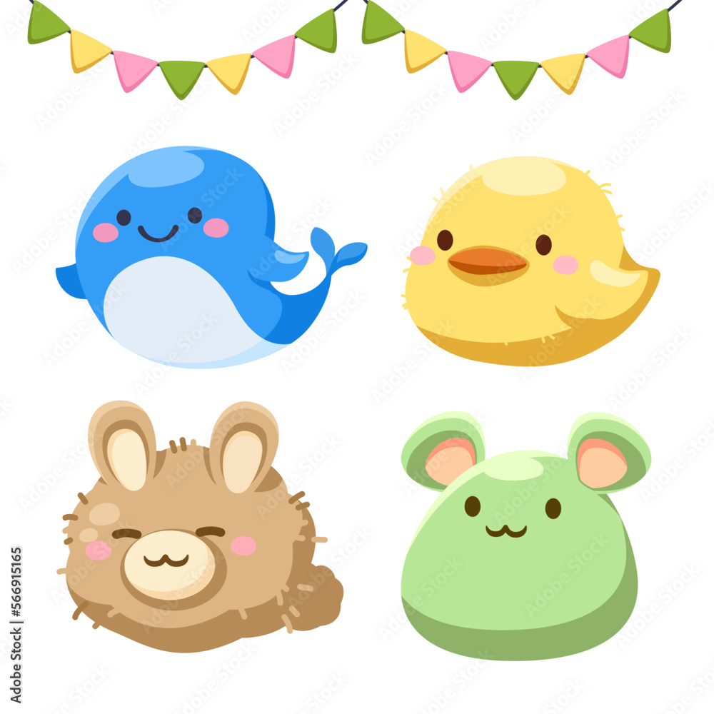 Bundle of isolated cute animal cartoon characters flat vector illustration Bundle of isolated cute animal cartoon characters flat vector illustration