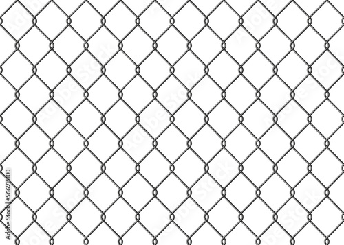 Realistic metal wire chain link fence seamless pattern. Steel lattice with rhombus, diamond shape. Grid fence background. Prison wire mesh seamless texture. Vector illustration on white background.