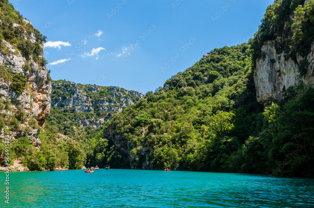 Exterior shot of the Gorges du Verdon, in the French Provence, on a beautiful summer day. This areas is also known as the european grand canyon.