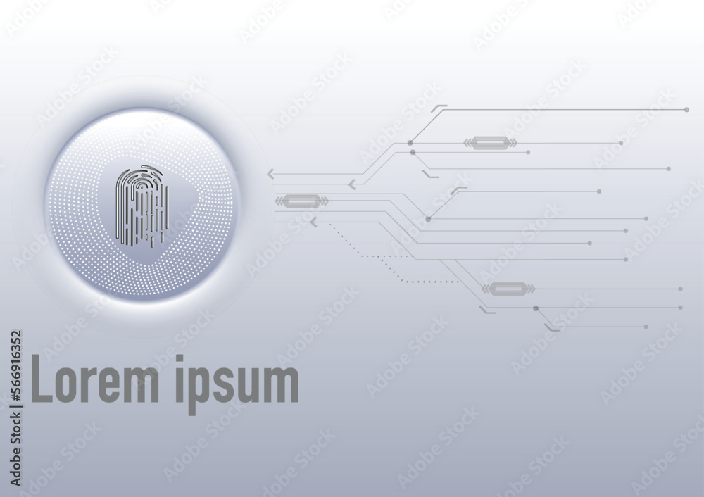Fototapeta premium Vector abstract security system concept with fingerprint technology gray background.