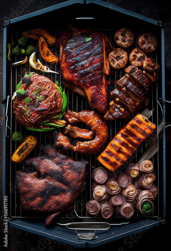 Wallpaper Mural A Sizzling and Mouth-Watering BBQ Feast from Above, Featuring Grilled Meat and Vegetables. Generative AI. Torontodigital.ca