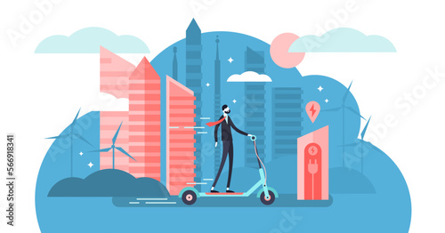 Electric scooter illustration, transparent background.Flat tiny electric transport person concept.Outdoor drive gadget equipment for alternative or environment friendly traffic.