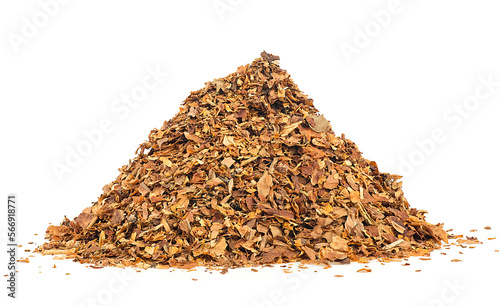 Small pile of sliced tobacco pipe isolated on a white background photo