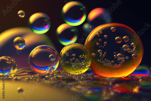 Colorful bubbles in the water, abstract background. Generative art