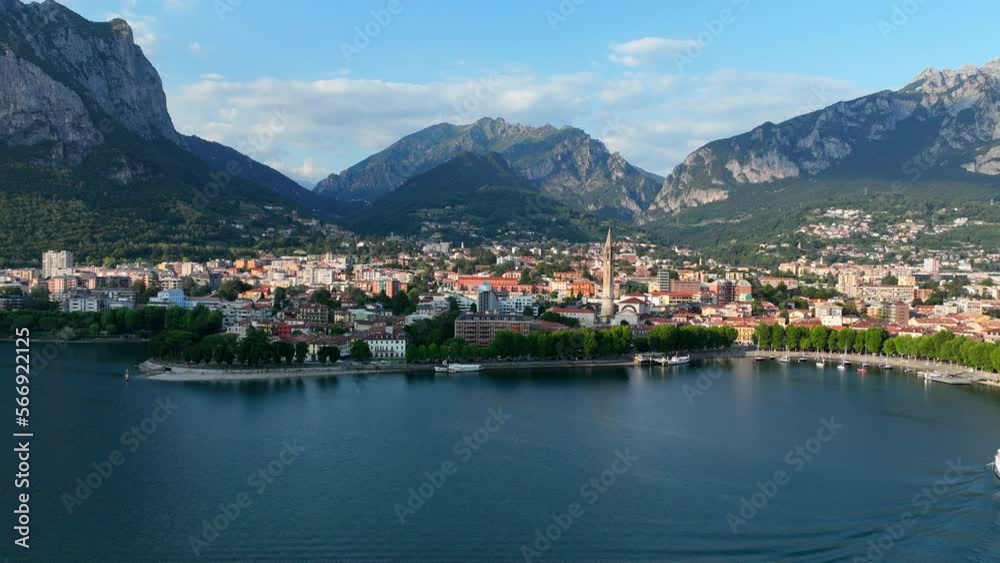 Aerial view of Lecco city in the southeastern shore of Lake Como, in northern Italy. Aerial view of Lecco city in the southeastern shore of Lake Como, in northern Italy.