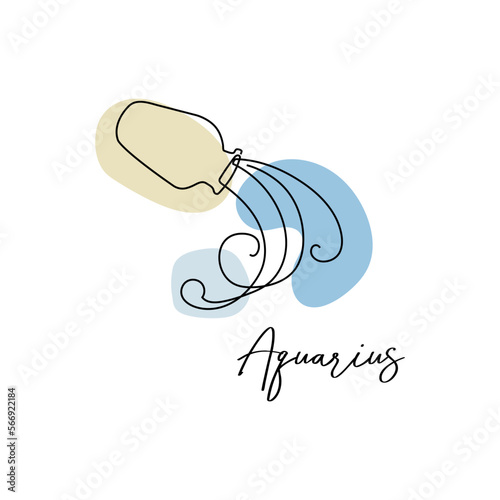 Astrology horoscope symbol zodiac Aquarius sign in line art style boho color