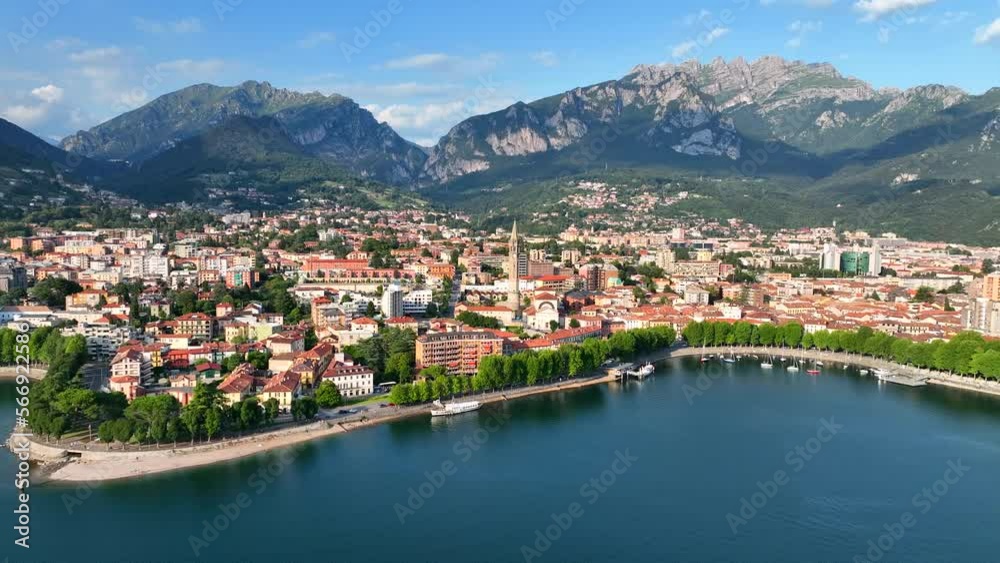 Aerial view of Lecco city in the southeastern shore of Lake Como, in northern Italy. Aerial view of Lecco city in the southeastern shore of Lake Como, in northern Italy.