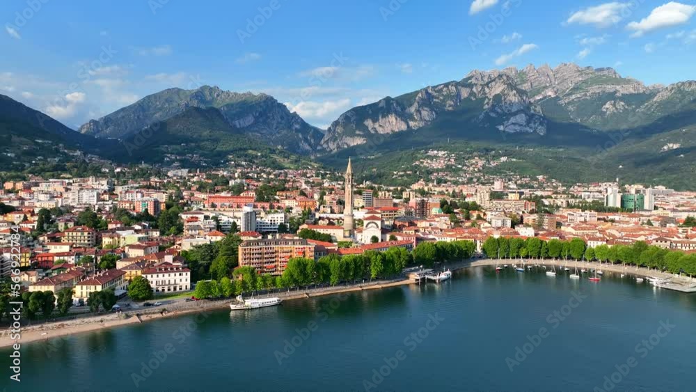 Aerial view of Lecco city in the southeastern shore of Lake Como, in northern Italy. Aerial view of Lecco city in the southeastern shore of Lake Como, in northern Italy.