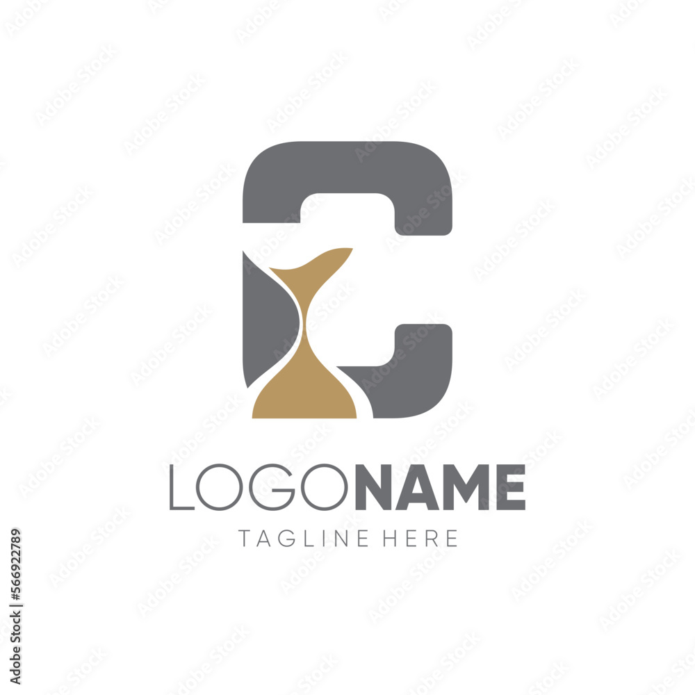 Letter C Sand Time Hourglass Logo Design Vector Icon Graphic Emblem Illustration