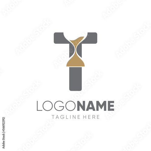 Letter T Sand Time Hourglass Logo Design Vector Icon Graphic Emblem Illustration